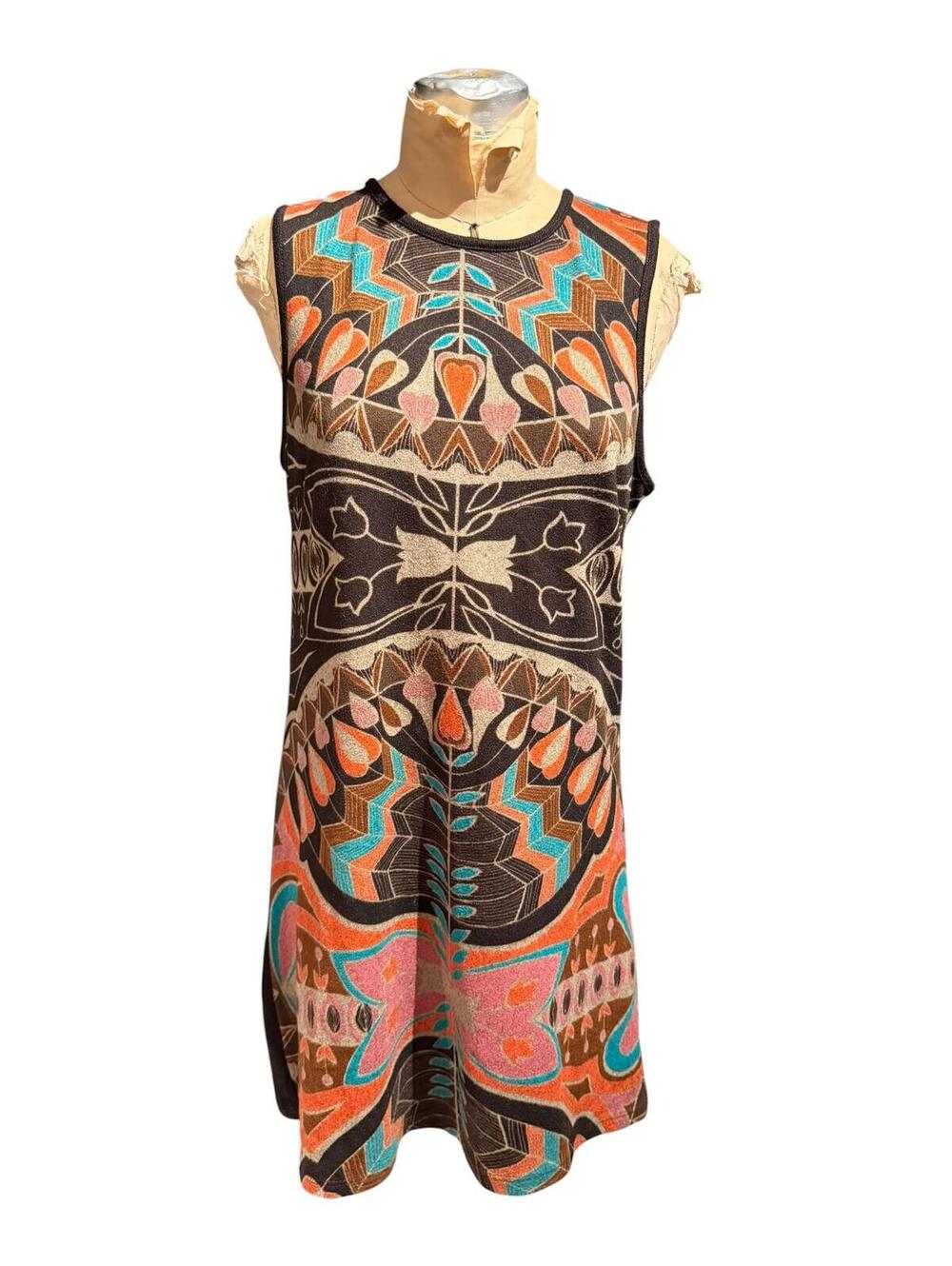 Angie Sleeveless Patterned Knit Dress with Keyhole Back Detail